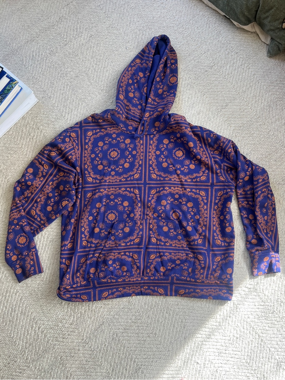 Men’s BP. Blue & Rust Paisley Bandana-Print Hoodie — 2X